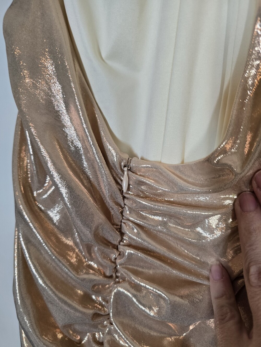 Retrofete Shannon One Shoulder Draped Lame Maxi Dress Latte Large - Picture 7 of 10